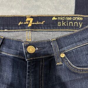 7 For All Mankind Skinny Distressed Blue Jeans Women Size 27 EUC